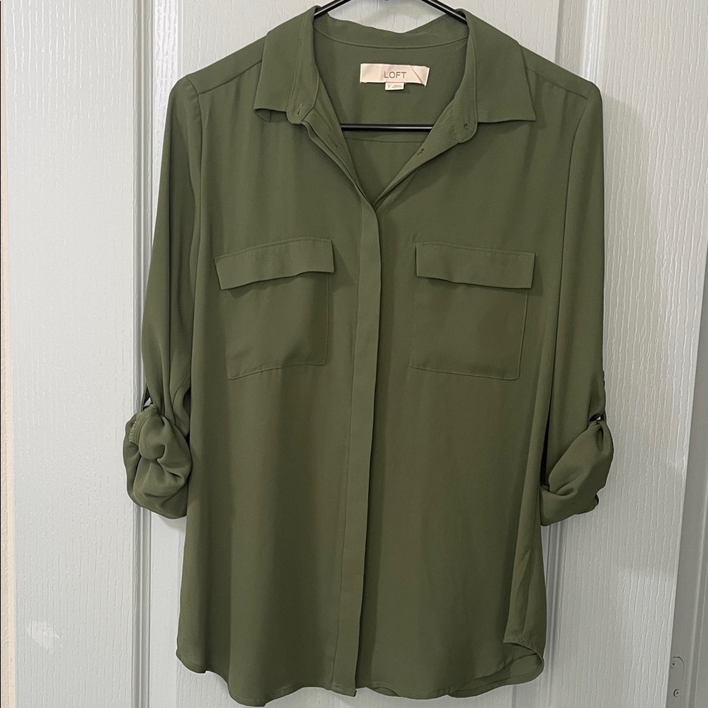 LOFT Olive Green Button-Down Shirt